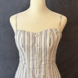 Kimchi Blue White Linen Blend‎ Mini Dress Size 0 Striped Buttons Smocked Back